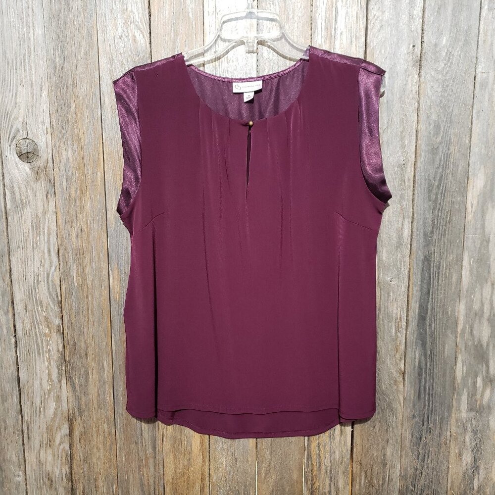 Dressbarn M Top Blouse Purple Mixed Media Stretch Pleated Satin Sleeveless Women - Picture 1 of 6